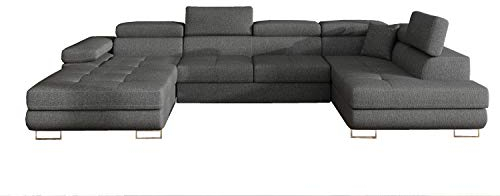 Ecksofa mit Schlaffunktion mit Bettkasten Couch U-Form Polstergarnitur Wohnlandschaft Polstersofa mit Ottomane Couchgranitur - Gonzalo U (Anthrazit (Inari 96), Ecksofa Rechts)