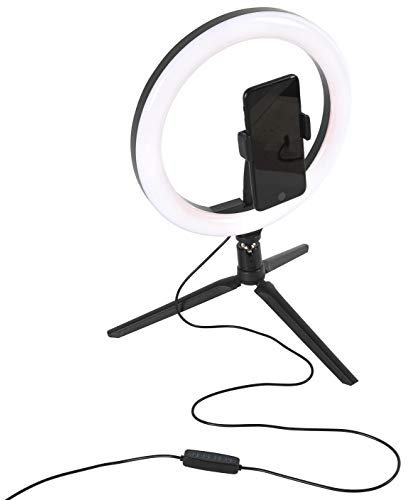 Intempo EE5977BLKSTKEU7 Sync Desktop Selfie Light Ring Stand with Phone Holder, 26 cm, 3 Light Modes, USB Powered, Create The Perfect Atmosphere for Social Media Images & Portraits