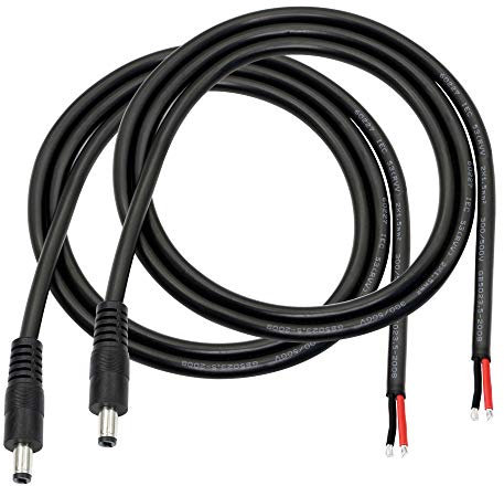 Cavo a trecce di alimentazione DC, DC 5,5 mm x 2,1 mm, cavo di alimentazione per la riparazione di telecamere di sicurezza CCTV, DVR, LED Strip Light ecc. (2 pezzi) (maschio)