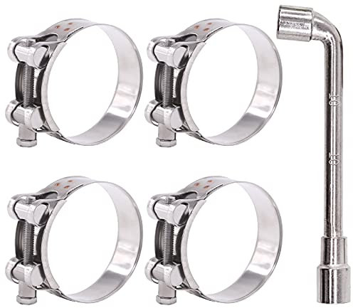 Glarks 4Pcs 64-67mm T-Bolt Hose Clamps 304 Stainless Steel Heavy Duty Ear Clamp Tube Clamp Adjustable Pipe Clamps for 2.5''-2.6'' Dia Range Hose (64-67MM)