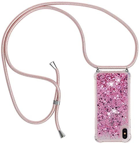 PekaTech Handykette für iPhone XS Max, Glitzer Flüssig Bewegende Treibsand Hülle mit Band Umhängetaschen+Hüllen mit Umhängeband Handykordel mit Schutzhülle Stylische Kette mit Case