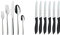WMF Boston Besteck Set 12 Personen, Essbesteck 60 teilig, Monobloc-Messer, Cromargan Edelstahl poliert & Classic Line Frühstücksmesser Set 6-teilig, 23 cm, Brötchenmesser Wellenschliff, schwarz