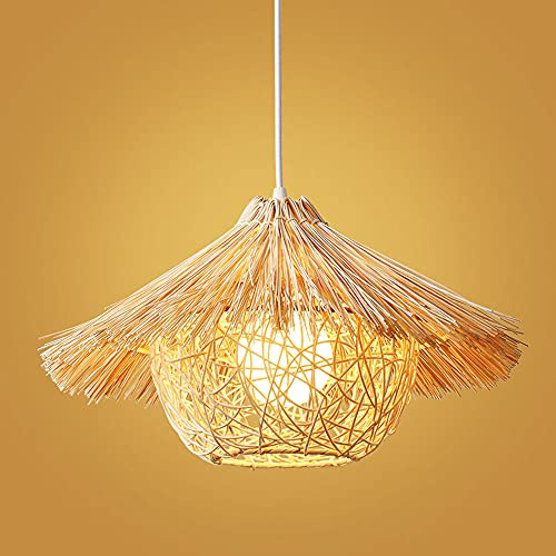 CSSYKV Lustre Japonais en Rotin Suspension De Restaurant Créatif Éclairage Couloir Lampe Chapeau Paille Tissée Artificielle D'Asie du Sud-Est Luminaires Suspendus Au Plafond Lampe d'art en Bambou E27