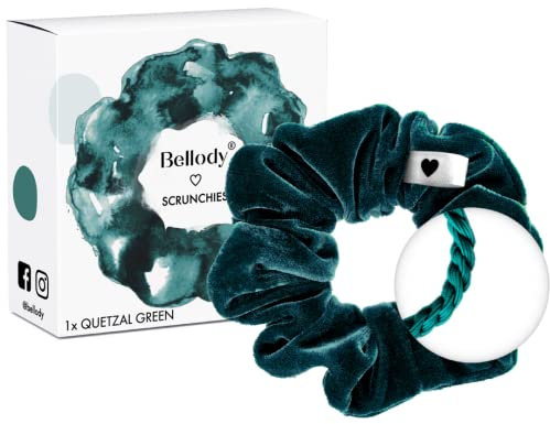 Bellody® Scrunchies Samt – Samtig weich, starker Halt, Velvet Look, exklusive Farben (1 Stück - Quetzal Green) - Haargummi Scrunchie in Grün