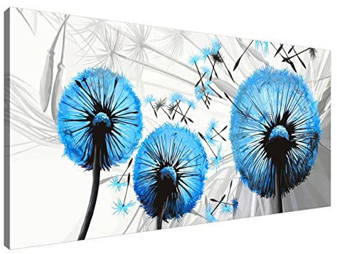 Estika Leinwand bilder - Pusteblume Blau - 115x55 cm, 1 teilige kunstdruck - Wandbilder wohnzimmer, schlafzimmer, Moderne wanddeko, Bild auf leinwand - Blumen bilder - 4027A_1AE