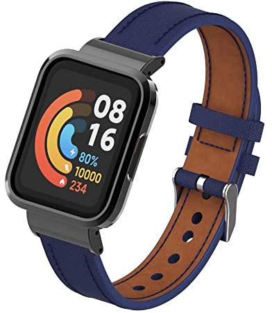 nuosiweilang Kompatibel Für Redmi Watch 2 Armband,Sport Leder Uhrenarmband Armband Ersatzarmband Für Xiaomi Mi Watch Lite 2/Redmi Watch 2 Männer und Frauen,Dunkelblau