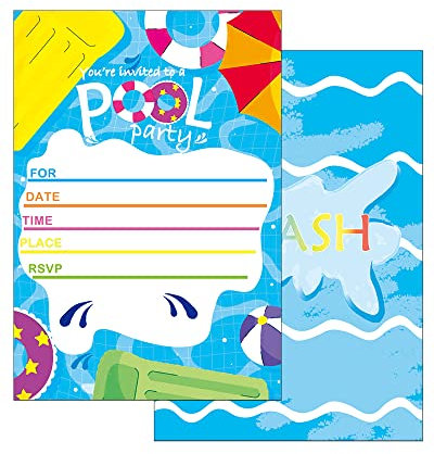 25 Pool Party Invitations with Envelopes,Double Sided,Birthday Invitations for Boys or Girls Kids, Teens & Adults,Family BBQ Cookout Fill in Invites, 6.3 Inches X 4.3 Inches