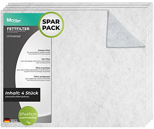 McFilter | 4 filtri antigrasso per cofano aspirante, taglio universale (57 x 47 cm), filtro per cofano aspirante, cofano aspirante, tappeto filtrante