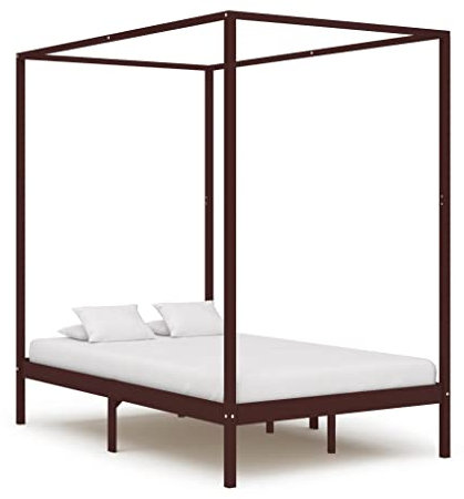 Möbel, Betten & Zubehör, Betten & Bettrahmen, Himmelbett, dunkelbraun, massives Kiefernholz, 120 x 200 cm