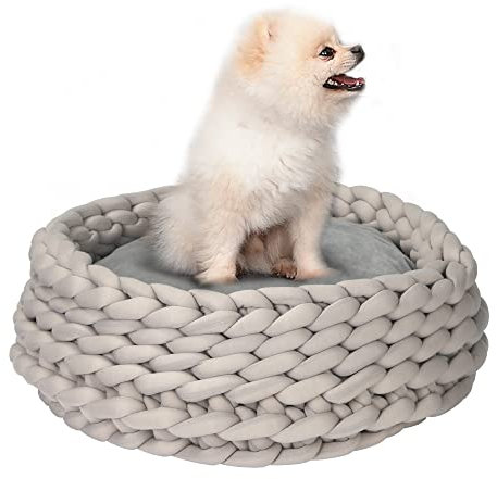 PawHut Panier pour Chiens et Chats 50 cm de diamètre Effet tricoté - Coussin détachable et Lavable en Machine - Beige