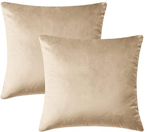 Hafaa 2er Set Samt Kissenbezug 45 x 45 cm Dekorative Quadrat Wurf Modern Kissenbezug Beige Wurfkissenbezug mit Verstecktem Reißverschluss Sofakissen Wurfkissenbezug Samtkissen