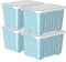Cetomo 35L*4 Storage Boxes with Wheels, Plastic Storage Box with Lid, Latching Buckles, Click Closure, Stackable, Nesting, Durable Organizer for Home Office Clothes, Blue, 35L-4 Pack
