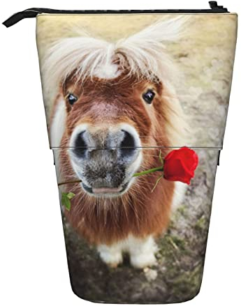 WICRON Teleskop-Federmäppchen, Pferde- und Rosenständer, Bleistifthalter mit Reißverschluss, Make-up-Tasche, Federmäppchen