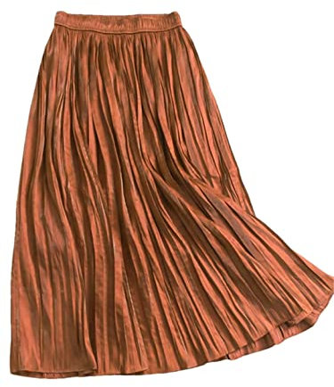 Adhdyuud Damen Einfarbig A-Linie Hohe Taille Rock Sommer Casual Lose Plissee Rock, Orange, Einheitsgröße