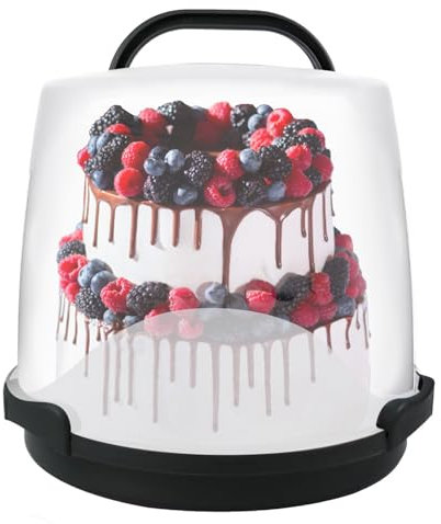 EWAFILU 3-Tier Cake Carrier with Lid and Handle, Cake Containers Cake Holder for Transport Storage 24 Cupcakes or 1 Large Cake, Black