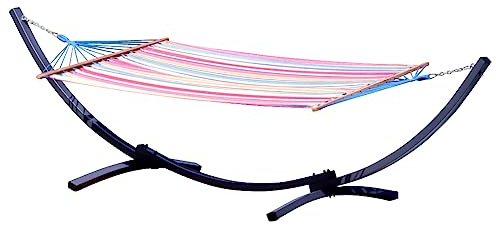 ALEOS. 375cm Hängemattengestell für 1 Person Gestell aus Metall mit Stabhängematte Capri-Caleta - Hängemattenständer - Metallgestell mit Hängematte, Ketten und Karabiner für Garten und Camping