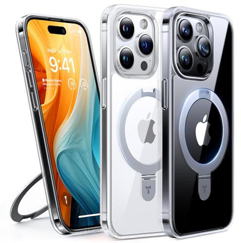 TORRAS Magnetic Ostand for iPhone 15 Pro Case with MagSafe, 15W Safe & Fast Charging, Build in Invisible Kickstand, 12FT Military Shockproof, Matte Translucent Cases for iPhone 15 Pro Cover Clear