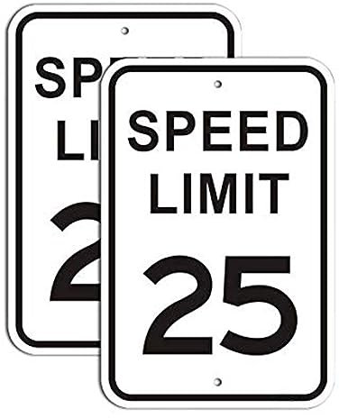 Lot de 2 panneaux de limitation de vitesse de 25 km/h – 30,5 x 45,7 cm – Panneaux de signalisation en métal réfléchissant de qualité ingénieur pour quartiers, allées, cour et école