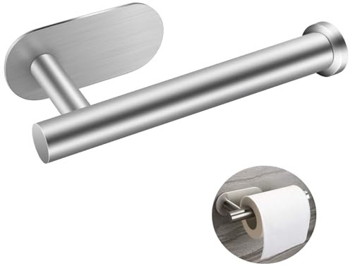 Toilet Roll Holder Wall Mounted with Self Adhesive, Stainless Steel Toilet Tissue Paper Holder for Bathroom Washroom Kitchen - Waterproof, Rust Resistant, Rustproof, No Drilling Required