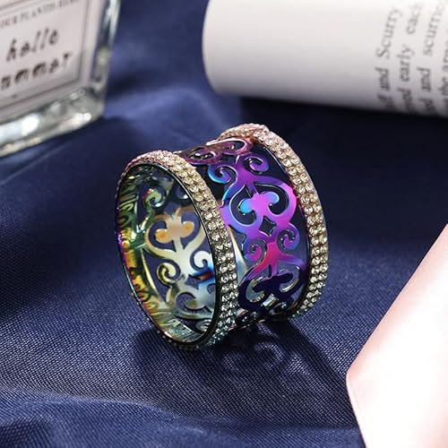 12 Stück Serviettenhalter Metall Serviettenring Tischdekoration Vintage AushöHlen Bling Strass Diamant Serviettenring Für Hochzeit,Weihnachten,Familie Sammeln,Esstischdekoration Urlaubs Party-Bunt