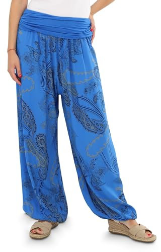 Malito - Damen Aladinhose mit Print - Haremshose zum Tanzen - Pumphose zum Chillen - Freizeithose - Pluderhose 7185 (blau)