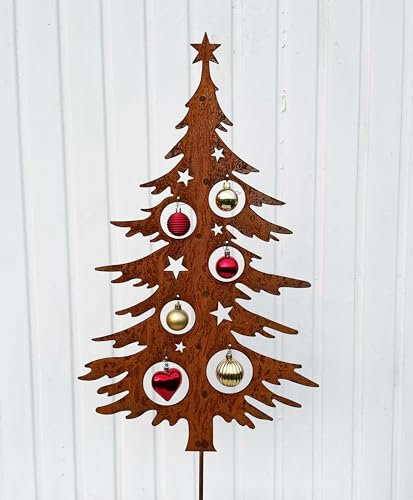 Tannenbaum zum Dekorieren 70cm Tanne zum Stecken Gartenstecker Weihnachtsbaum Christbaum Edelrost Gartendeko Rost Weihnachtsdeko Metall Rostfigur Outdoor Weihnachtsschmuck