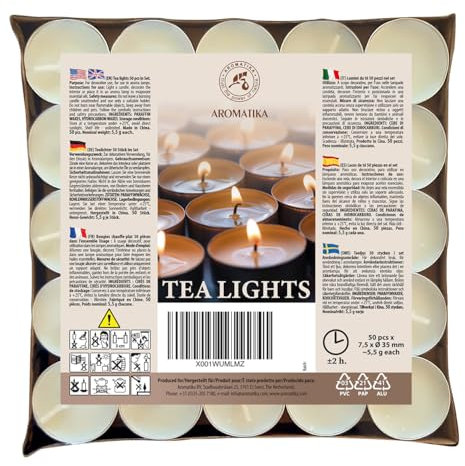 Bougies Chauffe-plat - Lot de 50 - Sans Parfum - Cadeau bougie - Lumière Chaude Naturelle - Détente - Flamme délicate - Décoration - Idée Anniversaire - Mariage - Fête