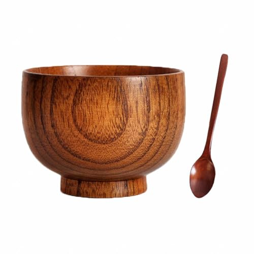 GYYFQH Ramen Bowl Anime, Japanese Rice Bowl, Cartoon Wooden Bowl, Japanese Creative Wooden Bowl, Natural Jujube Children's Wooden Bowl, Soup Salad Rice Noodle Brown,9X6cm