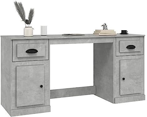 Canditree Bureau avec Rangement, Bureau Informatique avec 2 Tiroirs 2 Portes, Bureau d'écriture Bureau d‘Ordinateur Table deTravail PC Table (Gris béton)