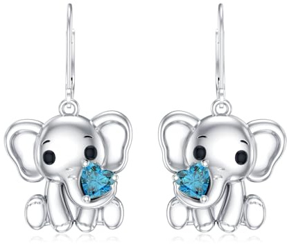 LONAGO Elefant Ohrringe für Frauen 925 Sterling Silber Herz Geschnitten Geburtsstein Edelstein mit Elefant Drop Dangle Ohrringe