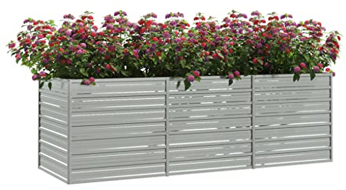 KOIECETA Hochbeet Pflanzkübel Blumenkasten Garten Pflanzkasten Terrassen Gemüsebeet Gartenbeet Frühbeet Pflanzbeet Verzinkter Stahl Silbern 240 x 80 x 77 cm