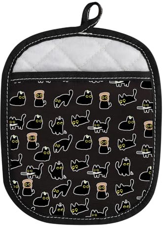 AKTAP Cute Black Cat Oven Mitt and Pot Holder Modern Animal Kittens Grilling Cooking Baking BBQ Glove for Cat Lover Cat Mama (Black Cat Oven Mitt)