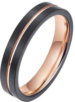 Aotiwe Ringe Damen, Statement Ring Damen Matt Gebürstete 4mm Polierte Nut Roségold Schwarz Ringe Damen Dünn Wolfram Größe 49 (15.6)