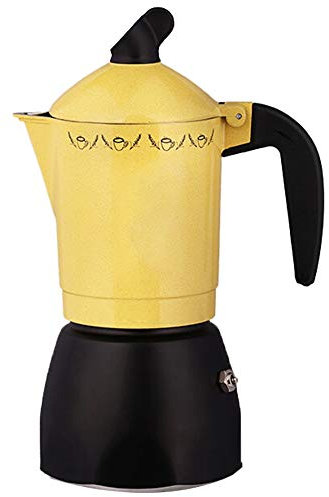 OQHAIR Mocha Pot Cafetera de Acero Inoxidable con Mango antiescaldado, cafetera para Estufa (Color: Plata, tamaño: 6 Tazas) (Amarillo 2 Tazas)
