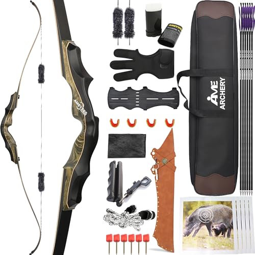 wolfman 58 Zoll Recurvebogen Set Erwachsene 20-60 Lbs Bogenschießen Set Amerika Jagdbogen Pfeil Bogen Set Erwachsene Sportbogen Recurve Bogen Und Pfeil Set Recurve Bow Rechtshänder (60Lbs)