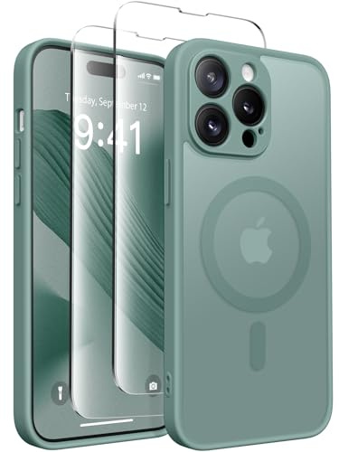 CAPRARO Magnetic for iPhone 14 Pro Max Case, [Compatible with MagSafe] [Full Camera Protection] [14FT Drop Protection] Shockproof Protective Slim Translucent Matte Phone Case,Midnight Green