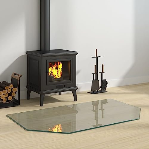 Rantry Placa de cristal hexagonal para chimenea, 100 x 60 cm, protector de suelo para parquet y superficies laminadas, base de estufa resistente a altas temperaturas, cubierta de piso de vidrio