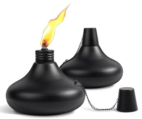 SNOGSWOG Upgraded Tabletop Torches Set of 2, 24oz Citronella Candles for Outdoor, Metal Table Top Torches for Outside, Refillable Torch Lanterns for Patio, Yard, Deck, Garden, Party