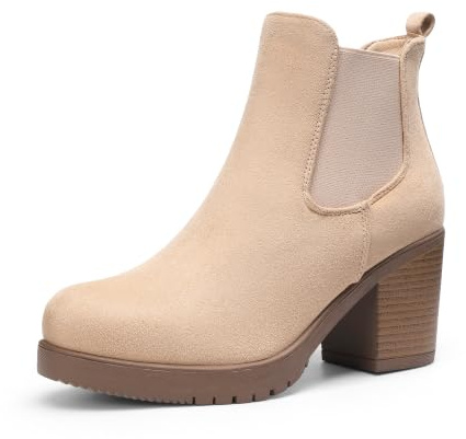 DREAM PAIRS Women's High Heel Suede Chelsea Boots,NUDE-SUEDE,8