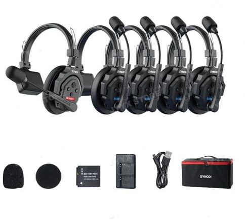 Synco Xtalk X5 Wireless Intercom Headset System Microphone, 2.4Ghz Wireless Headset with 24H Worktime,Design for Movie Shoot Live Show Stage Performance Real-Time Monitoring (5Pcs)