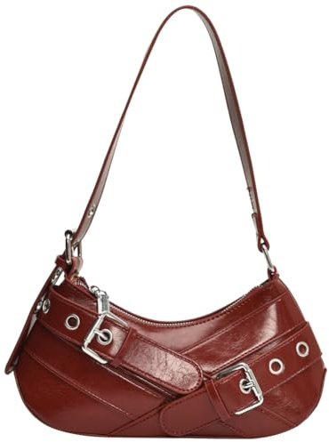AMZLORD Damen-Umhängetasche aus PU-Leder Punk-Umhängetasche Y2K-Umhängetasche Clutch mit Reißverschluss verstellbarer Riemen Achseltasche for Urlaub Reisen Pendeln