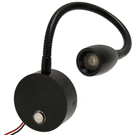 Topyond LED RV Schwanenhals-Bettleuchte, USB-Typ-C-Anschlüsse, Touch-Steuerung, DC12–24 V, weiches Licht, dimmbare Leselampe für Wohnmobil, Boot, Wohnmobil, verstellbare (Black)