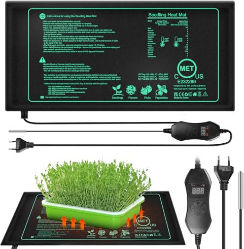 Heizmatte Wärmematte Pflanzen mit Thermostat, Mini Indoor Gewächshaus Heizkissen 25 x 52.5cm, Zimmergewächshaus für Sämlinge, Haustiere und Reptilien Terrarium, 50Watt