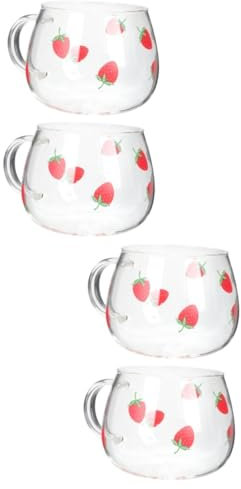 MAGICLULU 4 Pz Bicchiere Di Fragole in Bicchieri Trasparenti Tazze Da Festa Hawaiana Bolla Bicchiere Per Bere Tazze Con Manico Bicchieri Di Fragole Paglia Tazza Di Caffè Trasparente