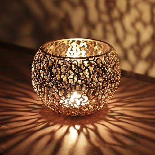 Teelichthalter-Set, Heimdekoration, Metall, hohl, Eisen, dekorativer Kerzenhalter, für eine warme und einladende Atmosphäre (Gold)