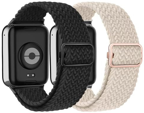 CUNUJIX 2 Stück Geflochten Armband Ersatz für Xiaomi Redmi Watch 4, Stoff Elastisches Sport Solo Loop Nylon Ersatzband für Redmi Watch 4 Herren Damen