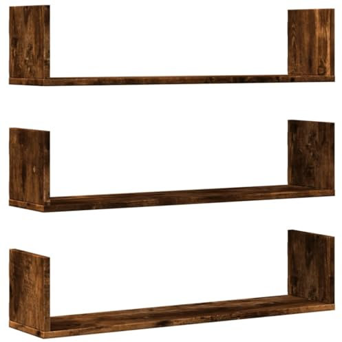 vidaXL Wandregale 3 STK., Wandregal mit Stauraum, Hängeregal für Esszimmer Wohnzimmer, Bücherregal Schweberegal Wandboard, Räuchereiche Holzwerkstoff