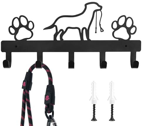 HENGBIRD Hundegarderobe, Hunde Garderobe mit 5 Haken, Schlüsselhalter Hundeleinenhalter Wand, Hundegarderobe mit Ablage, Haken Kleiderbügel Wand für Hundezubehör Taschen Schlüssel Kleidung (32x15cm)