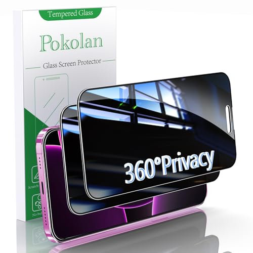 Pokolan 2 Pack 360 Degree 4 way Privacy Screen Protector for iPhone 16, Anti Spy Tempered Glass Film, No Bubbles, Anti Scratch, Case Friendly