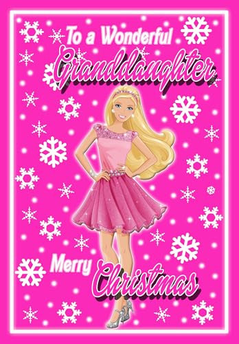 Barbie Granddaughter Christmas Card – Optional PERSONALISED EXTRA LARGE 77MM BADGE - POSTED SAME DAY - FULL COLOUR INSIDE!